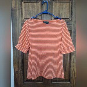 Lauren Ralph Lauren Orange and White Striped Tee
